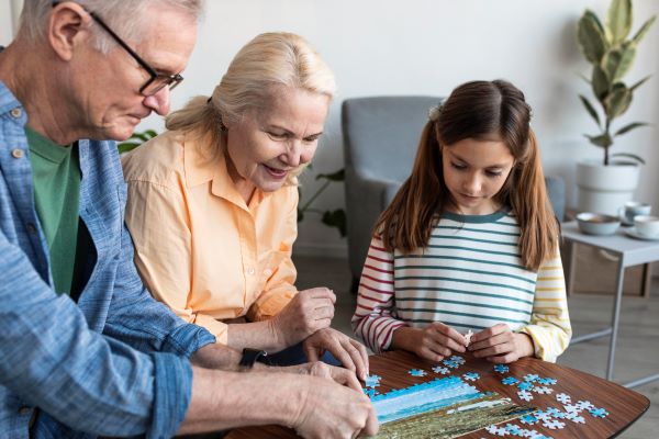 Family Playing board game