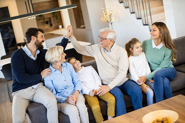 family celebrating grandpa staying in his home 